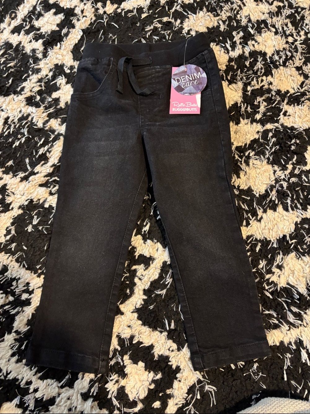 RuffleButts Black Kids Denim-Look Jogger Pants
